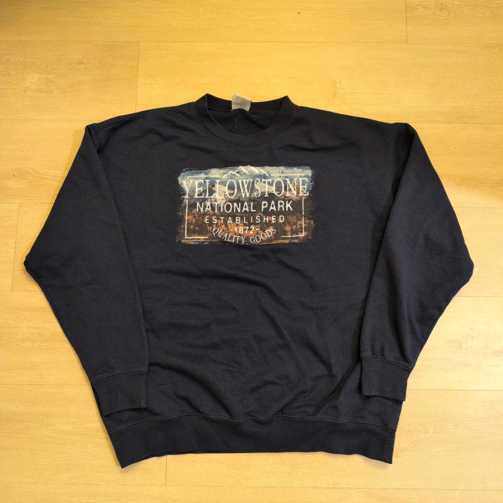 VTG Prairie Mountain Yellowstone National Park Sweatshirt Men 2XL Navy Blue